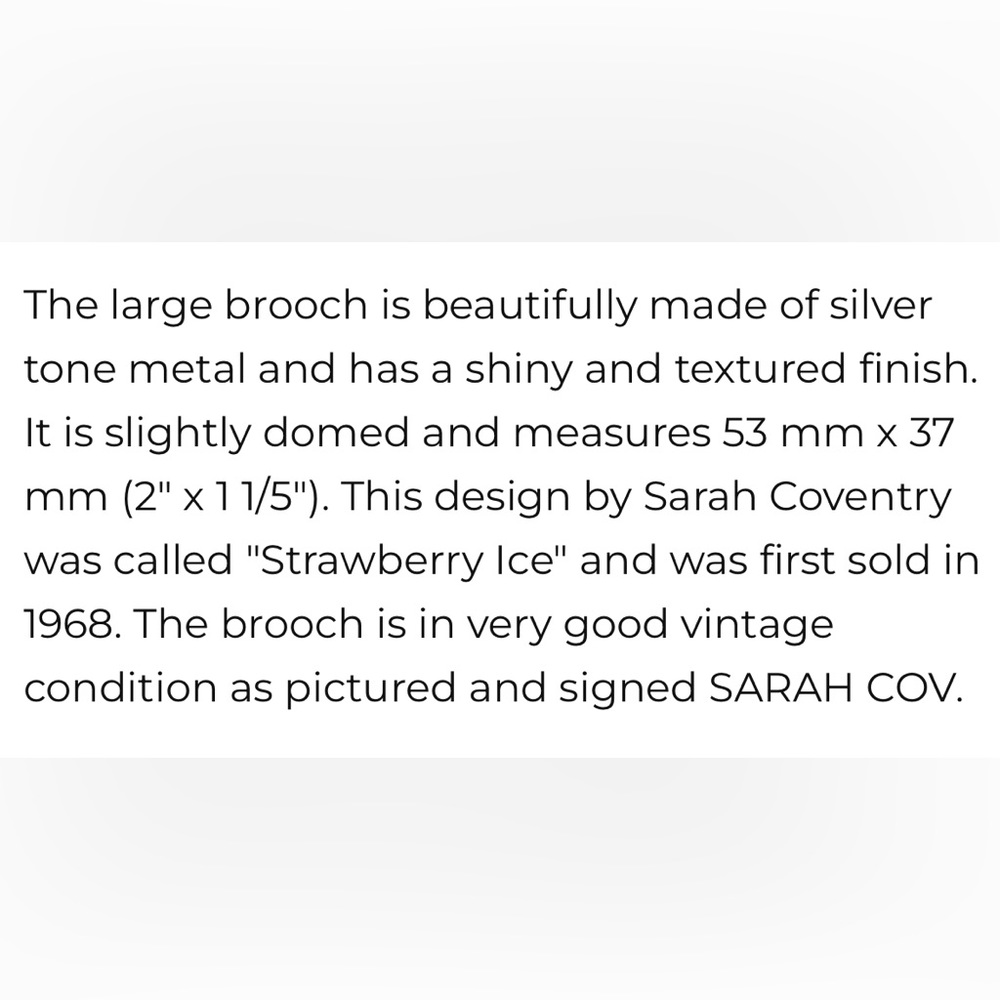 VINTAGE SARAH COVENTRY LARGE STRAWBERRY BROOCH IN SILVER TONE 1968 - Picture 6 of 8